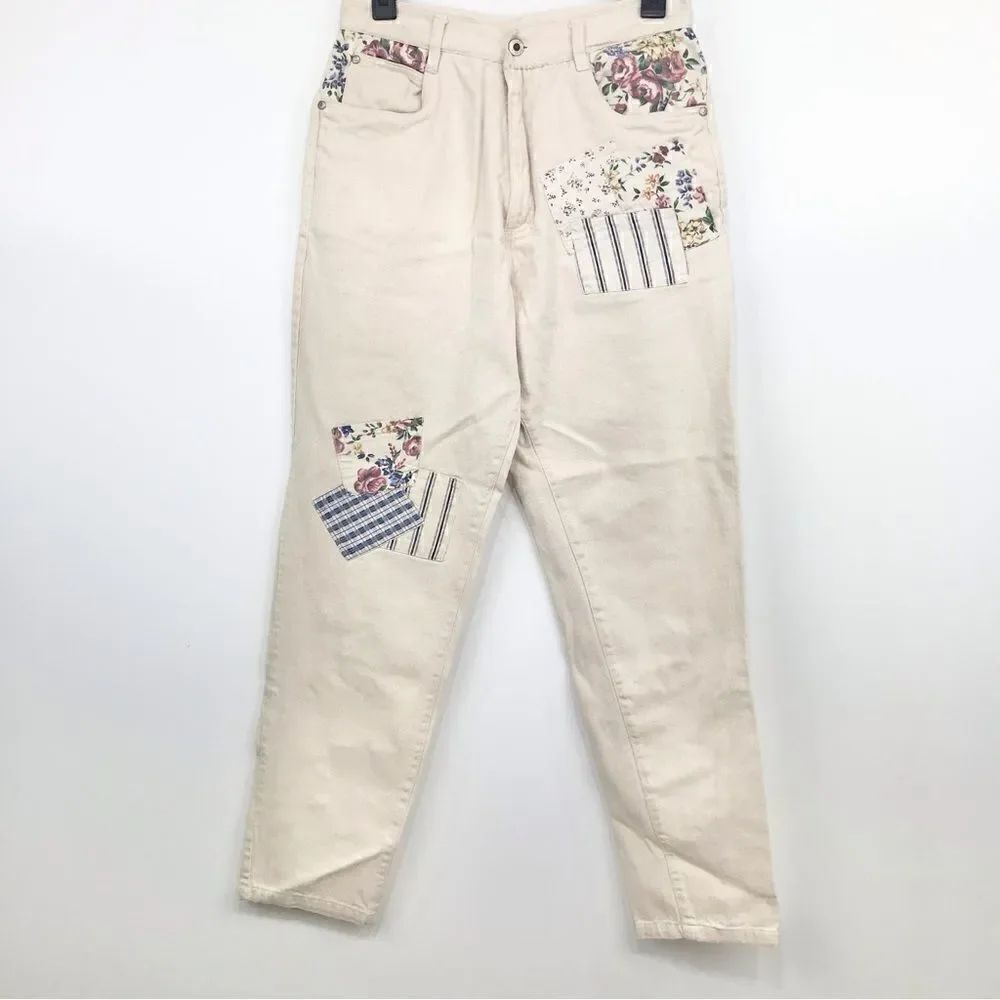 Gitano Vintage 80’s High Waisted Floral Pocket Cream denim Pants